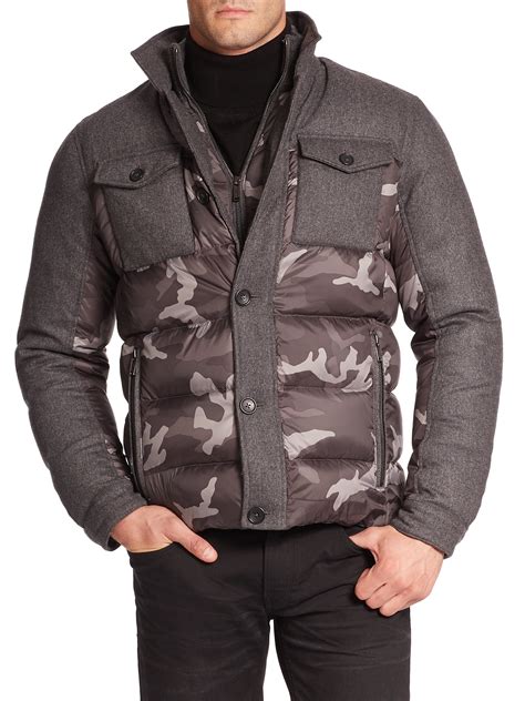 michael kors black and grey camo jacket|Michael Kors black puffer jacket.